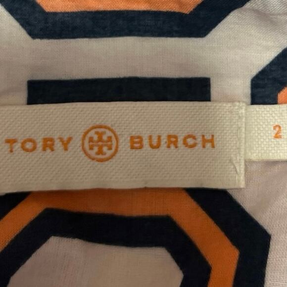 Tory Burch Yellow Multicolor Geometric Short Sleeve Button Down Shirt Top Sz 2 - Picture 4 of 4